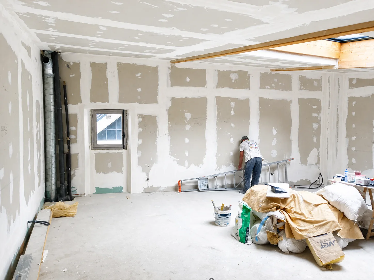 Rénovation intérieure d’un immeuble à Paris 17e avec cloisons, doublages, bandes et préparation des finitions