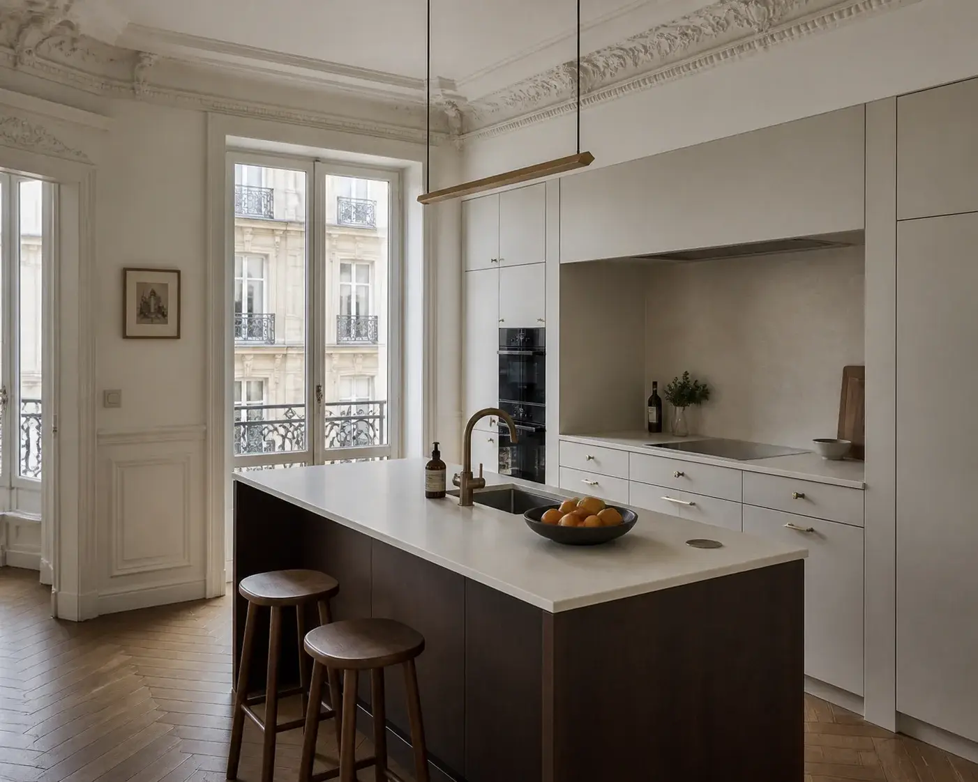 Cuisine rénovée dans un appartement haussmannien parisien